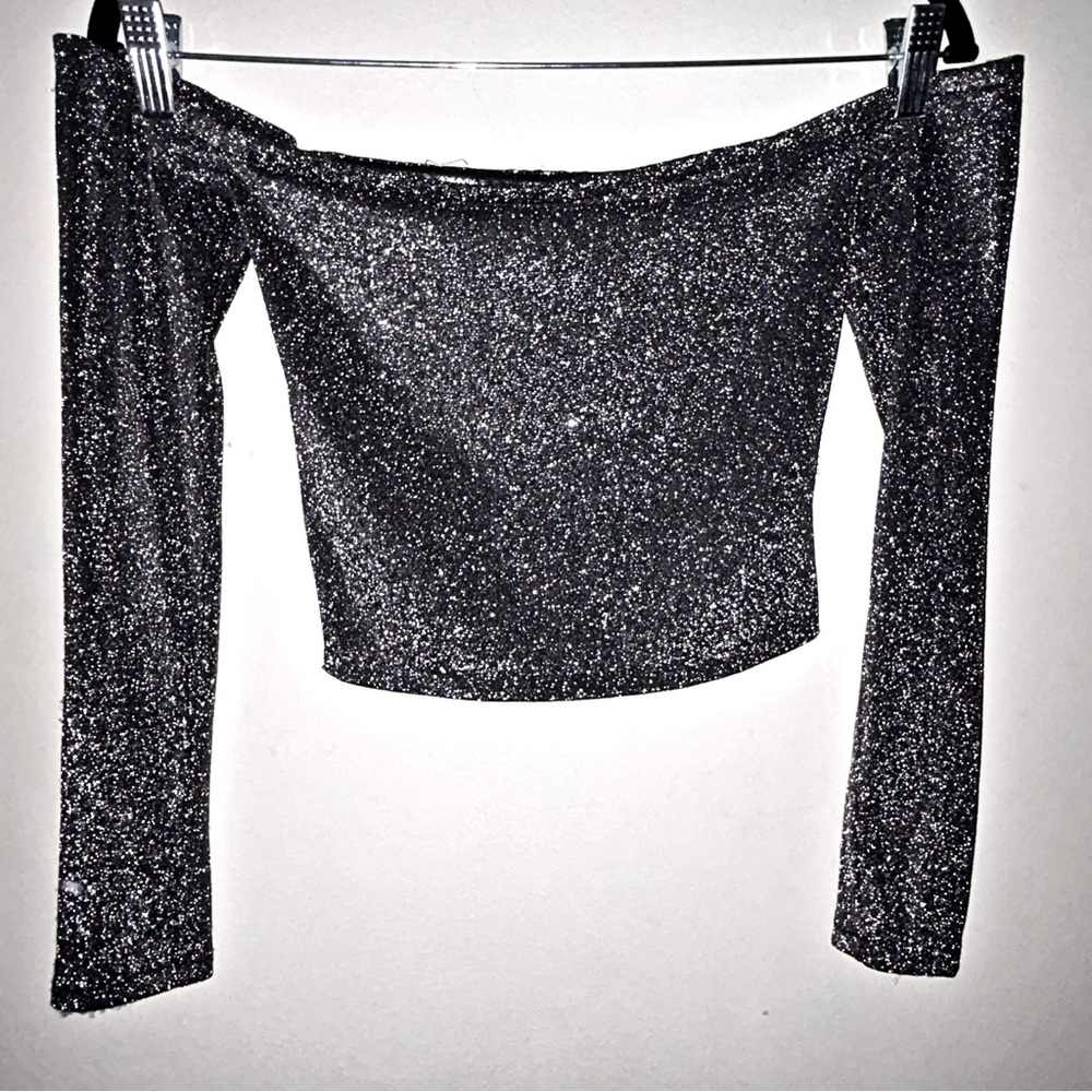 Black Stardust Y2K Off The Shoulder Crop Top